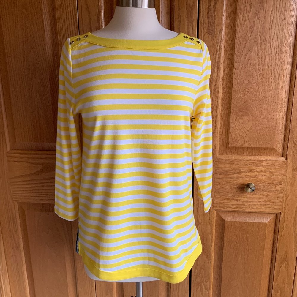 RAFAELLA - Weekend Striped  3/4 Sleeve Tee - NEW with Tag - Picture 3 of 9